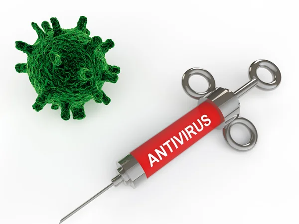 3D-Virus und Antivirus-Injektion — Stockfoto
