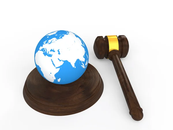 3d gavel and earth globe — Stock Photo, Image