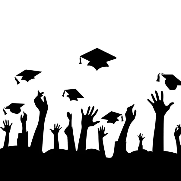 Hands and graduation hats — Stock Vector