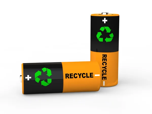 Baterías 3d con símbolo de reciclaje —  Fotos de Stock