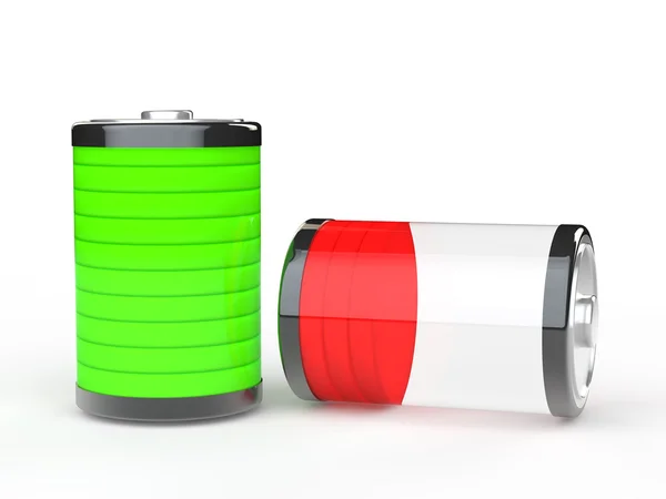 3D grüne volle und rote leere Batterie — Stockfoto