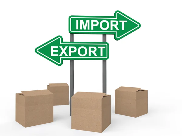 3d cajas y signo de exportación de importación — Foto de Stock