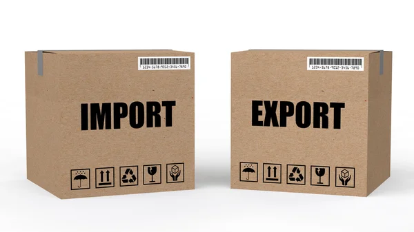 Cartons 3d avec texte d'exportation d'importation — Photo