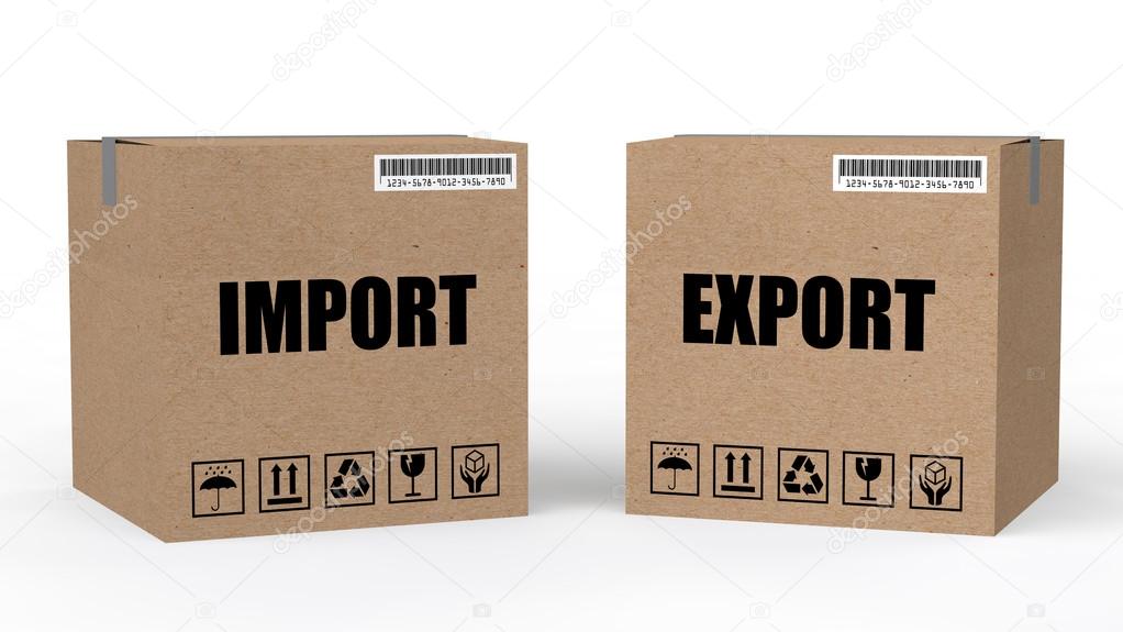 3d cartons with import export text