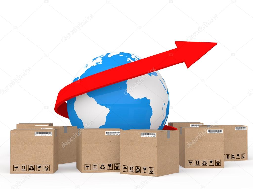 3d globe arrow and shipping cartons
