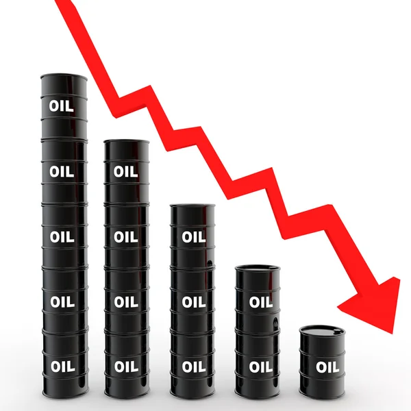 Concepto de caída de precios barriles de petróleo 3d — Foto de Stock