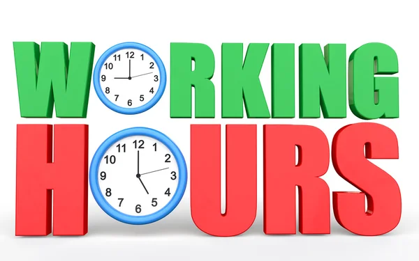 3d Working hours text with clocks — Stock Photo, Image