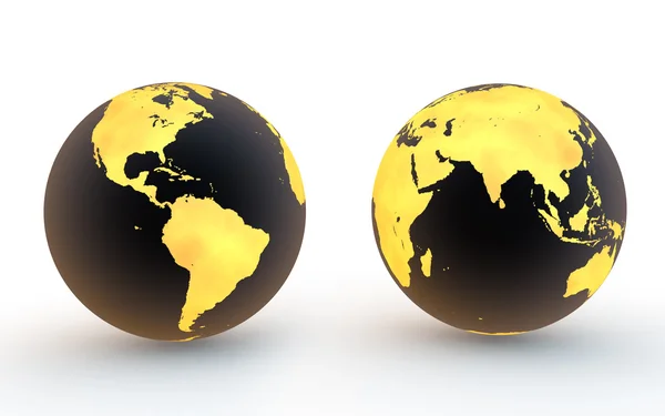 Globi di terra 3d nero e oro — Foto Stock