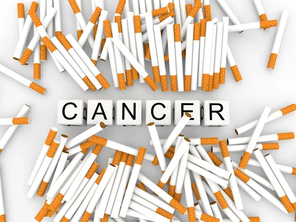 3D τσιγάρα με λέξη καρκίνος — Φωτογραφία Αρχείου