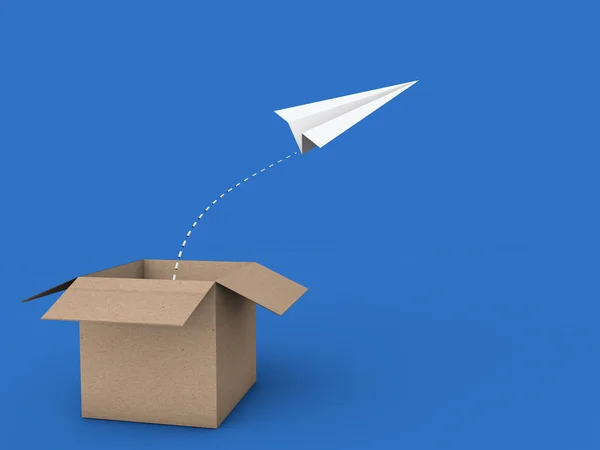 3d paper plane out of box — Stock Photo, Image