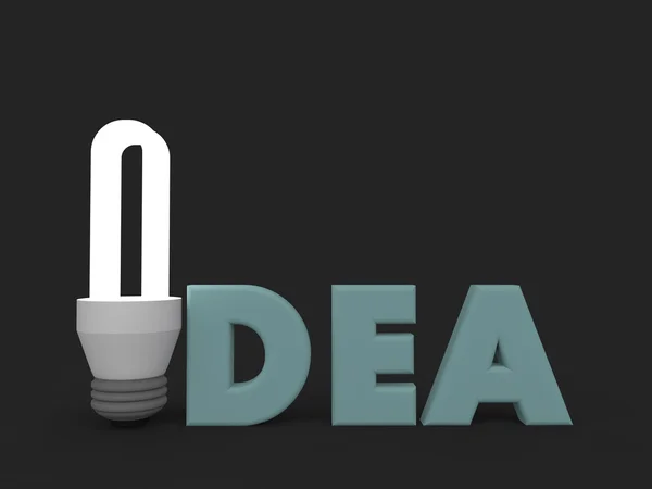Ampoule fluorescente 3D et texte d'idée — Photo