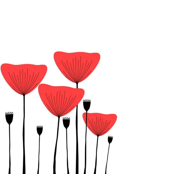 Ilustración decorativa de amapolas rojas — Vector de stock