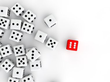 Beyaz dices içinde 3D kırmızı benzersiz zar