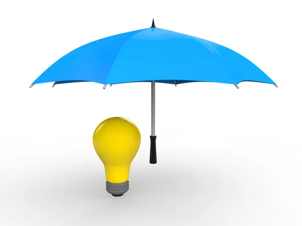 3d зонтик для защиты идеи лампочки — стоковое фото
