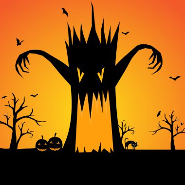 Cadılar Bayramı korkutucu ağaç siluet arka plan