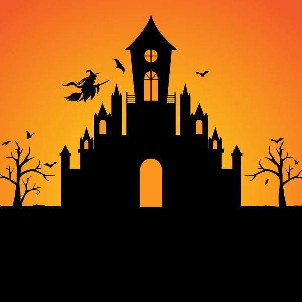 Halloween Hexenburg Silhouette Hintergrund — Stockvektor