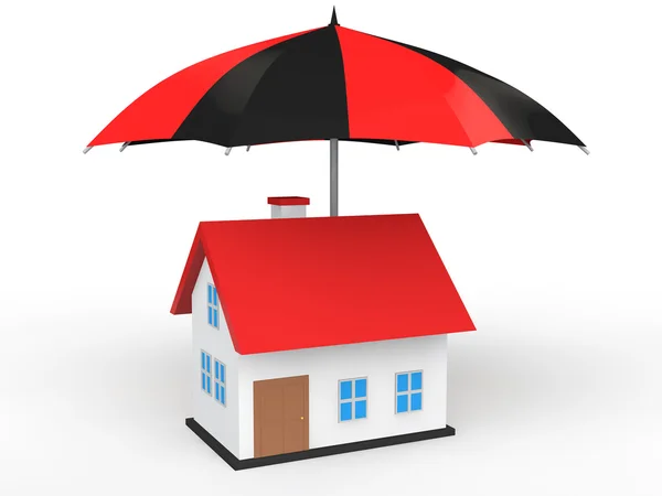 3d house under umbrella — Stock Photo, Image