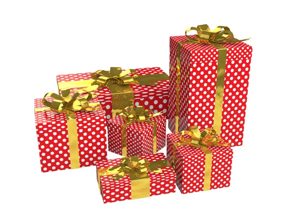 3d rojo cajas de regalo con cinta de oro — Foto de Stock