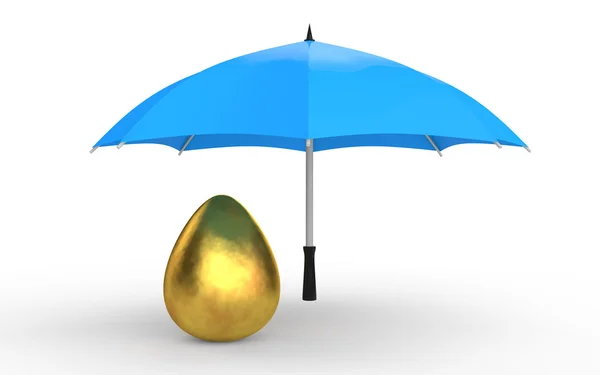 3d золотое яйцо под зонтиком — стоковое фото