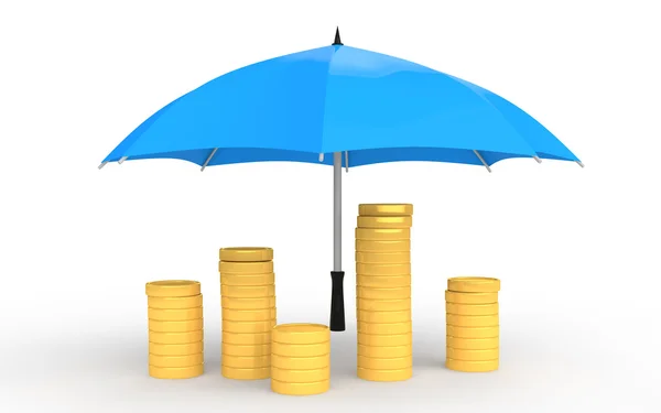 Monedas de oro 3d bajo paraguas —  Fotos de Stock