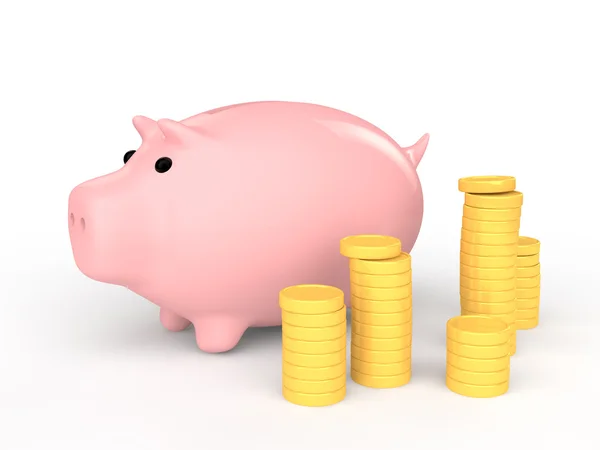 3d piggy bank with golden coins — Stock Photo, Image