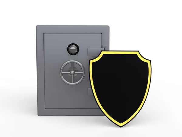 3d 金属保险柜和盾牌 — 图库照片