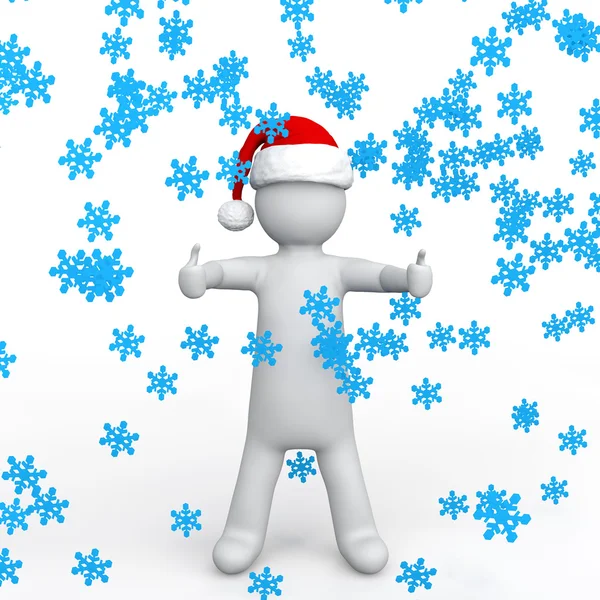 3d homem com Santa chapéu e flocos de neve — Fotografia de Stock