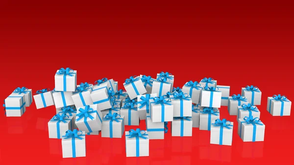 3D-geschenkdozen op rode achtergrond — Stockfoto