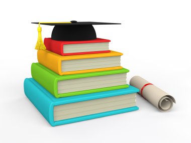 3D kitap ve mezuniyet şapka