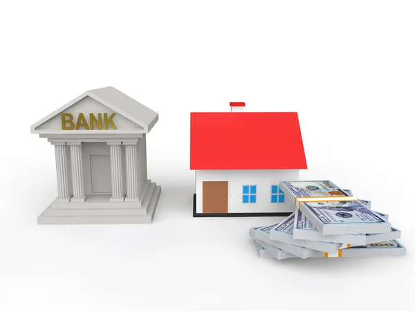 3d banco casa empréstimo conceito — Fotografia de Stock