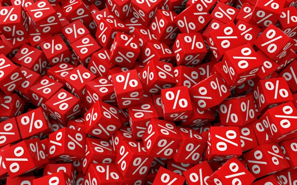 Kırmızı küpler 3D yüzde sembolü — Stok fotoğraf