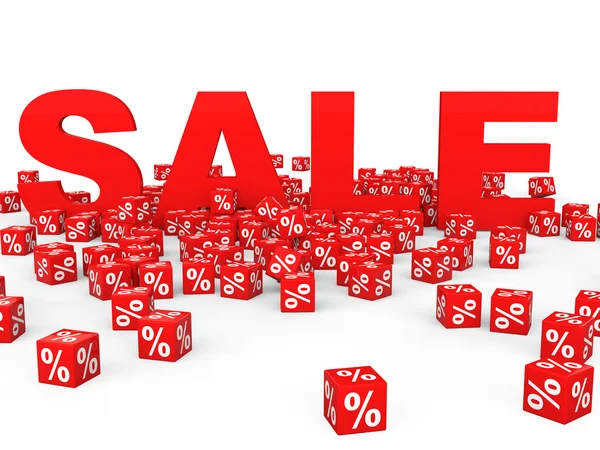 3D rosso per cento cubi e testo di vendita — Foto Stock
