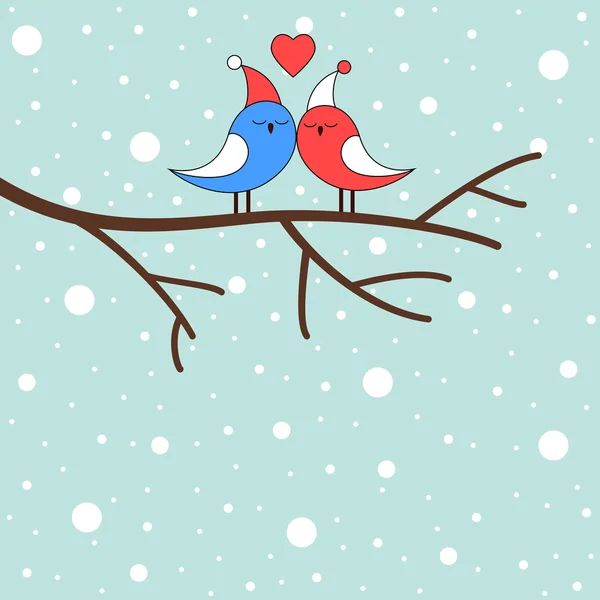 Winter love birds on a branch — Stock Vector