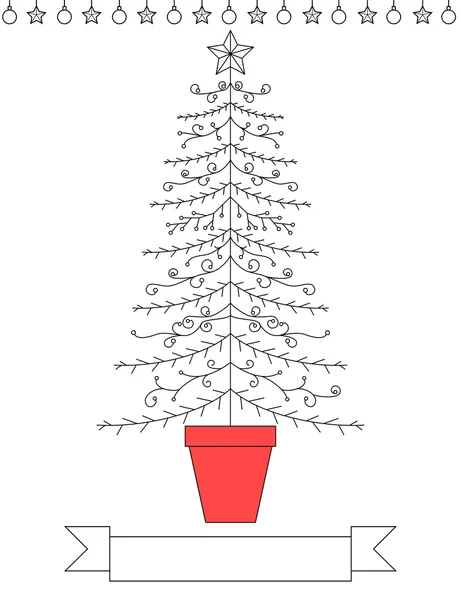 Línea arte árbol de navidad diseño — Vector de stock