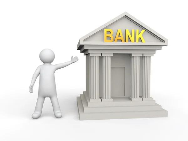 3d man with bank building — Stock Photo, Image