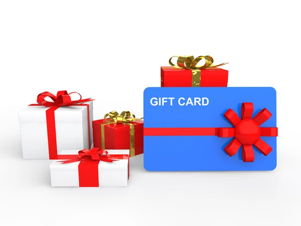 3d present boxes and gift card — Stock Photo, Image