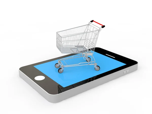 3d shopping cart on a mobile phone — Stock Photo, Image