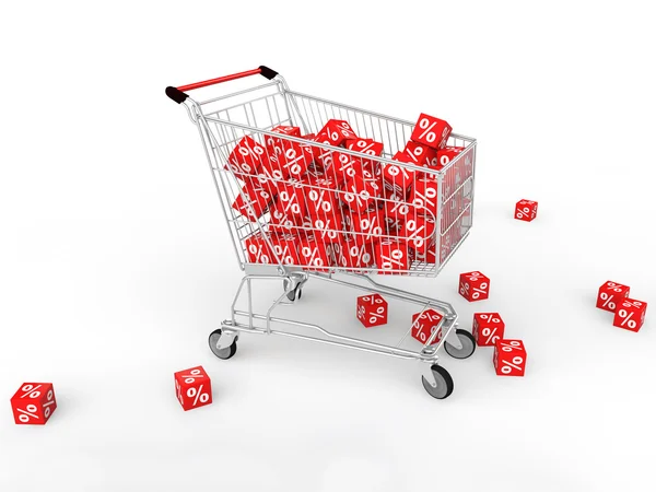 Cubos percentuais no carrinho de compras — Fotografia de Stock
