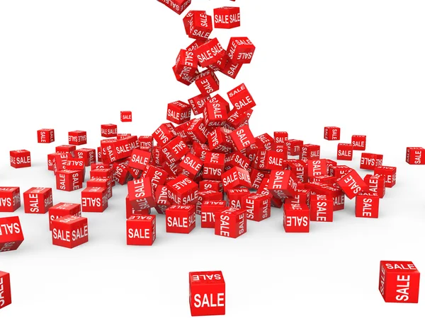 3d red sale cubes falling — Stock Photo, Image