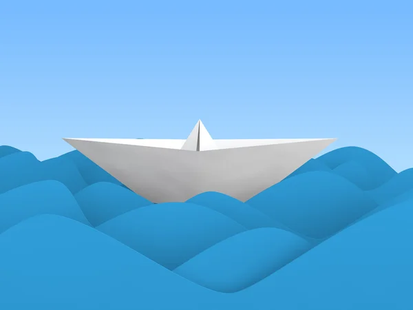 3D paper boat in waves — Stock Photo, Image