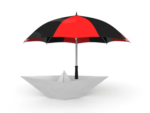 3d бумажная лодка под зонтиком — стоковое фото