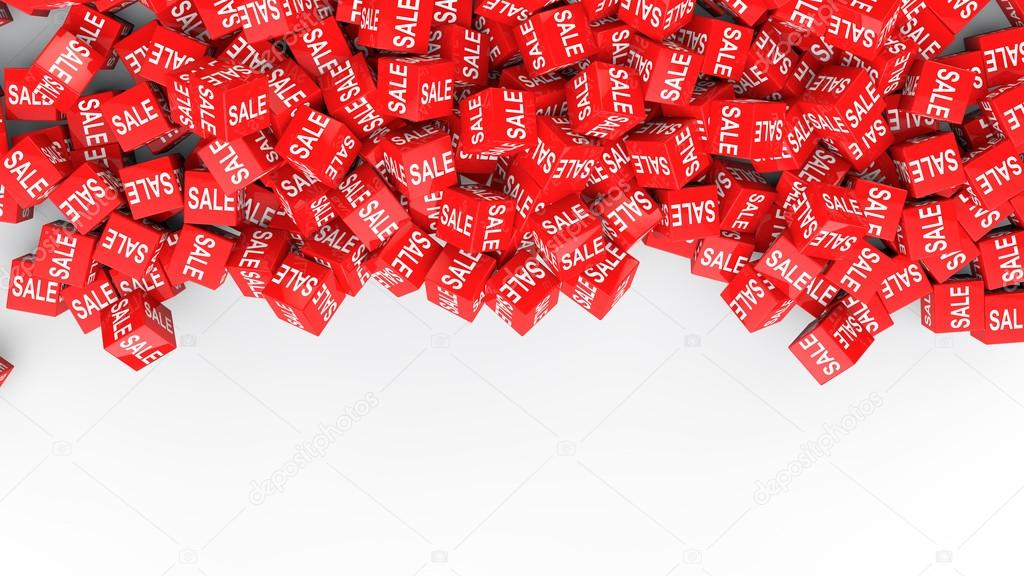 3d red sale cubes background