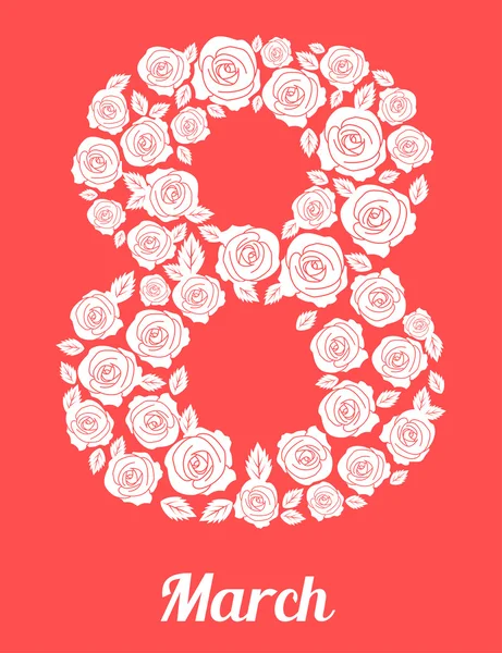 8 Março de rosas brancas dia das mulheres —  Vetores de Stock