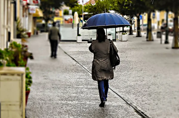 Una Giornata Cupa Nebbiosa Strade Del Centro Città — Foto Stock