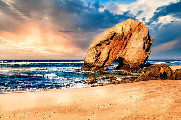 Santa Cruz Sahilinde Bir Kayanın Olduğu Manzara — Stok fotoğraf