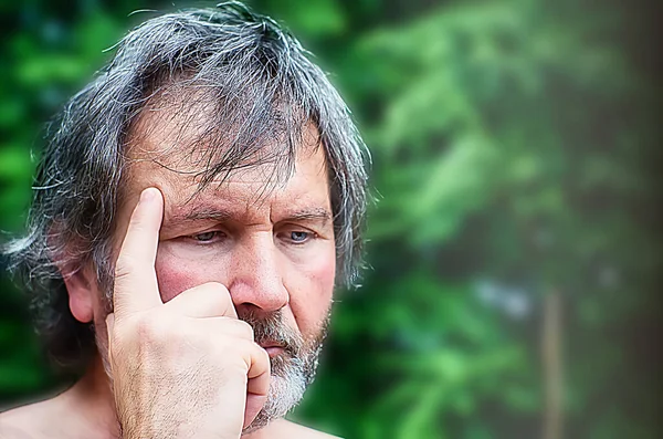 Portrait Man Thinking His Head Resting His Hand — Stock Photo, Image