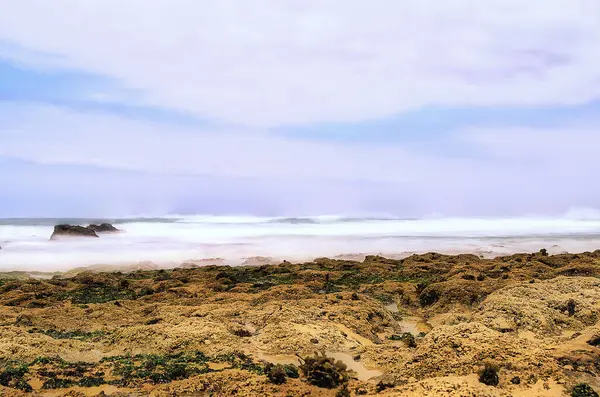 Paisagem Marinha Com Rochas Costa Mar Como Seda — Fotografia de Stock