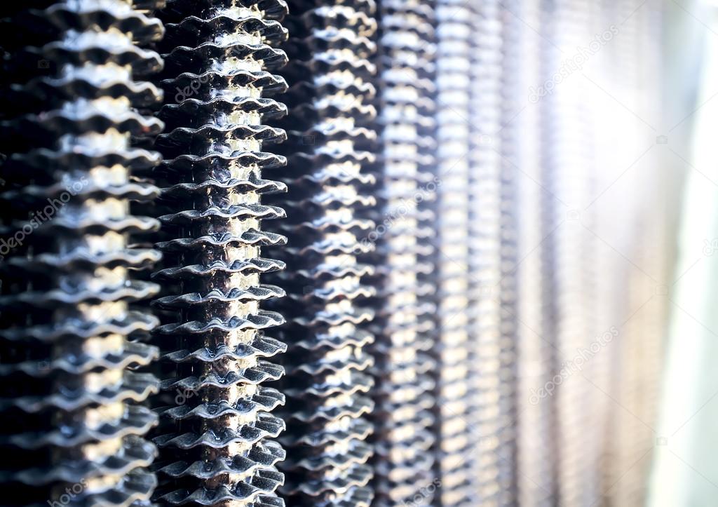 Shiny radiator grille closeup