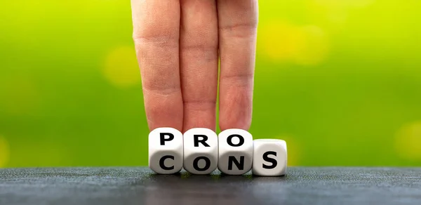 Hand Turns Dice Changes Expression Cons Pros — Stock Photo, Image