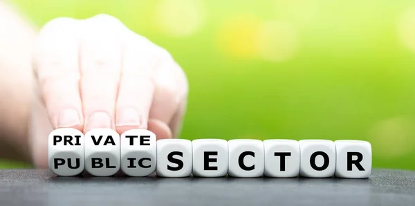 Hand Turns Dice Changes Expression Public Sector Private Sector — Stock Photo, Image